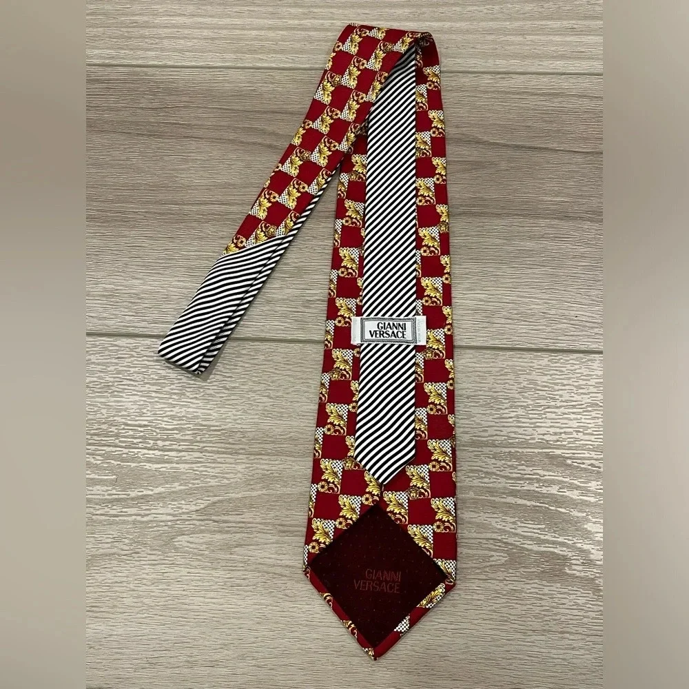 Vintage Gianni Versace Silk Ties Gold Red Striped Made In Italy